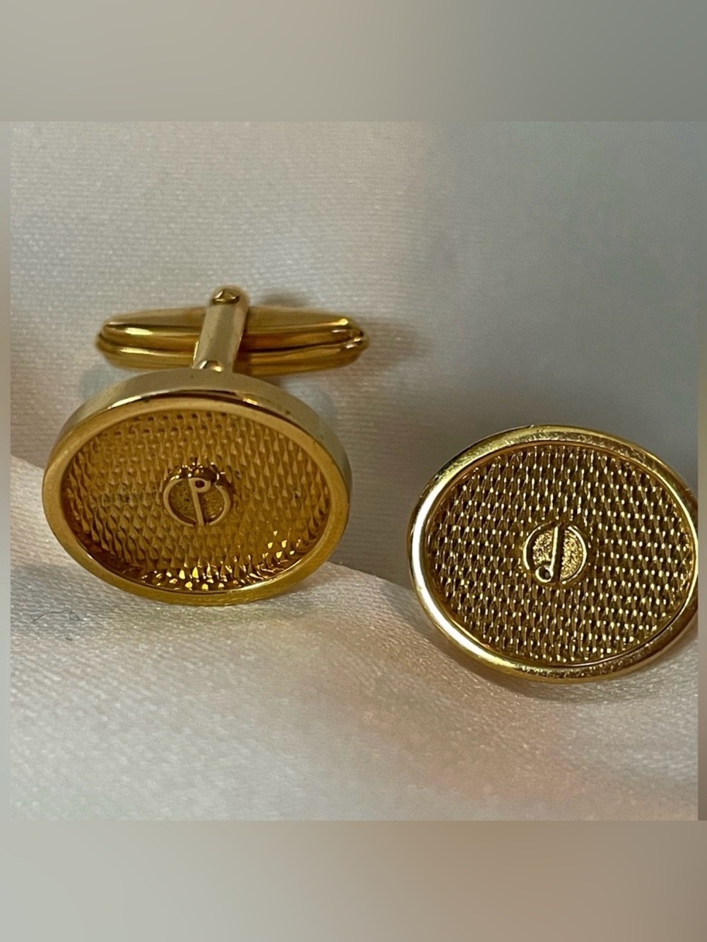Authentic Alfred Dunhill Gold Plated Oval Cufflinks with Logo Accent